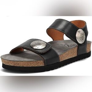 TAOS Luckie Black Leather Sandal 7.5 Velcro Strap Comfort Cork Footbed